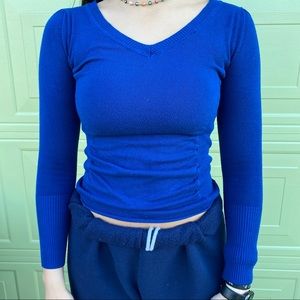 Womens Takeout Royal Blue Light Weight V Neck Long Sleeve Size XS